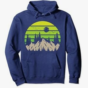 Navy blue Mountains outdoor scene hoodie, unisex, Medium